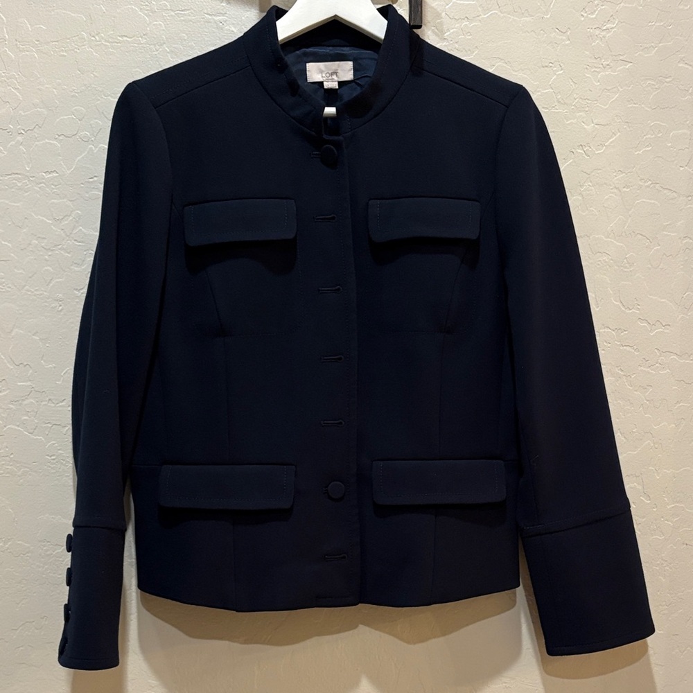LOFT Navy Women's Blazer gorgeous sleeve detail